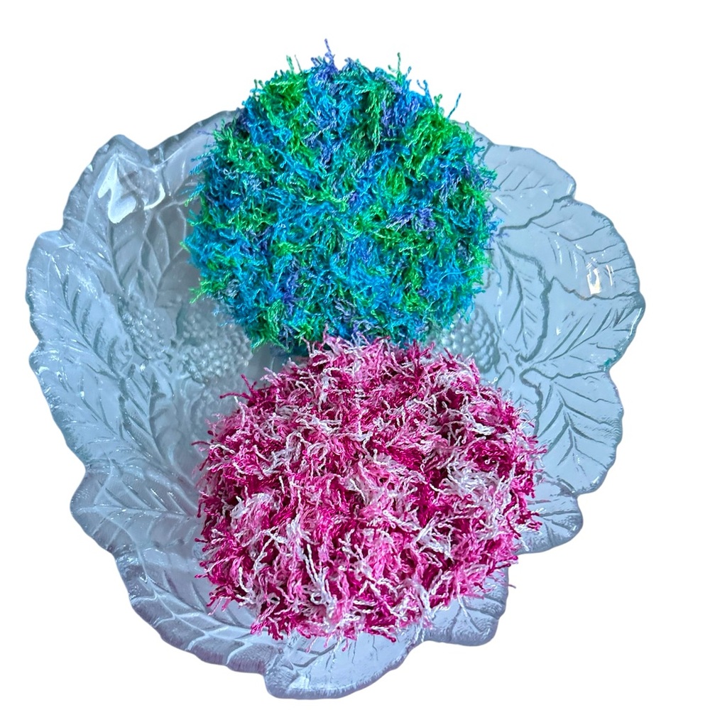 Hand Crafted Two Colorful Reusable Crochet Polyester Scrubbing Exfoliating Pads - Picture 4 of 7